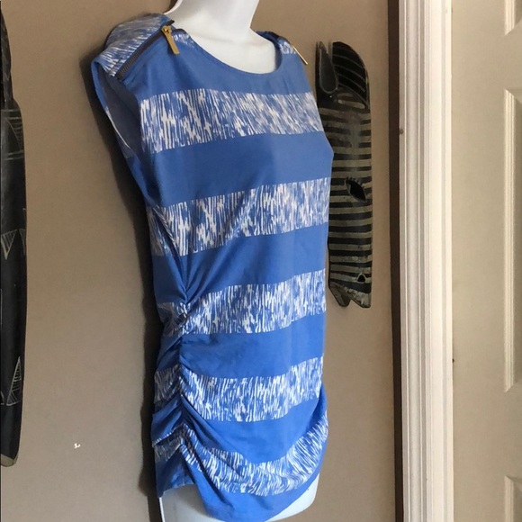 Michael Kors Blue/White blouse with Gold zippers - Picture 3 of 4